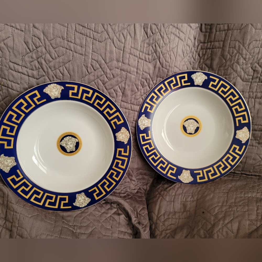 2 Medusa Head/Greek Key Patern Royal Blue Dinner Plates